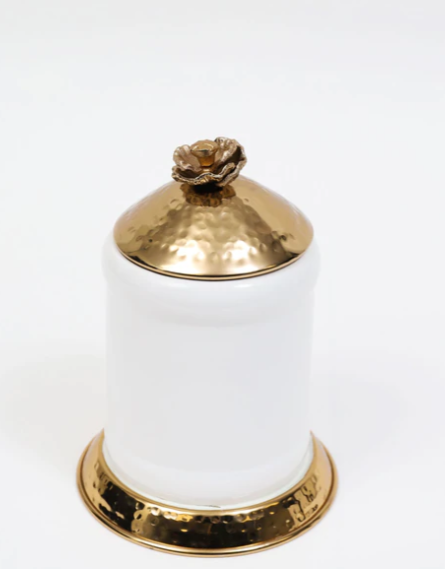White Ceramic Jars with Gold Flower Lid (3 Sizes)