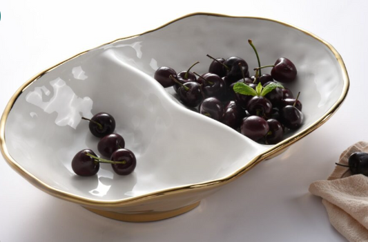 Gold and White 2 Section Serving Bowl