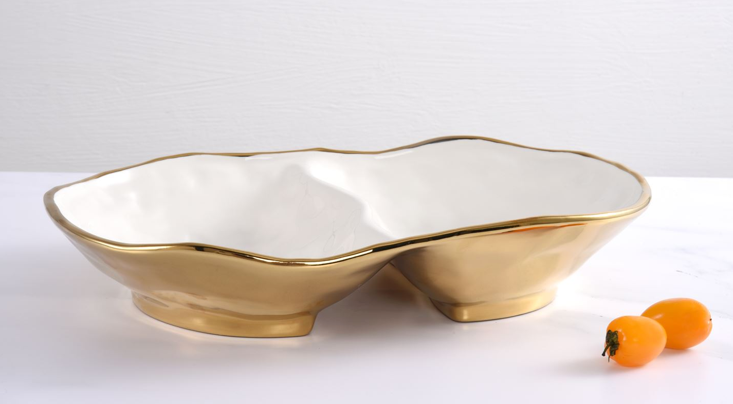 Gold and White 2 Section Serving Bowl