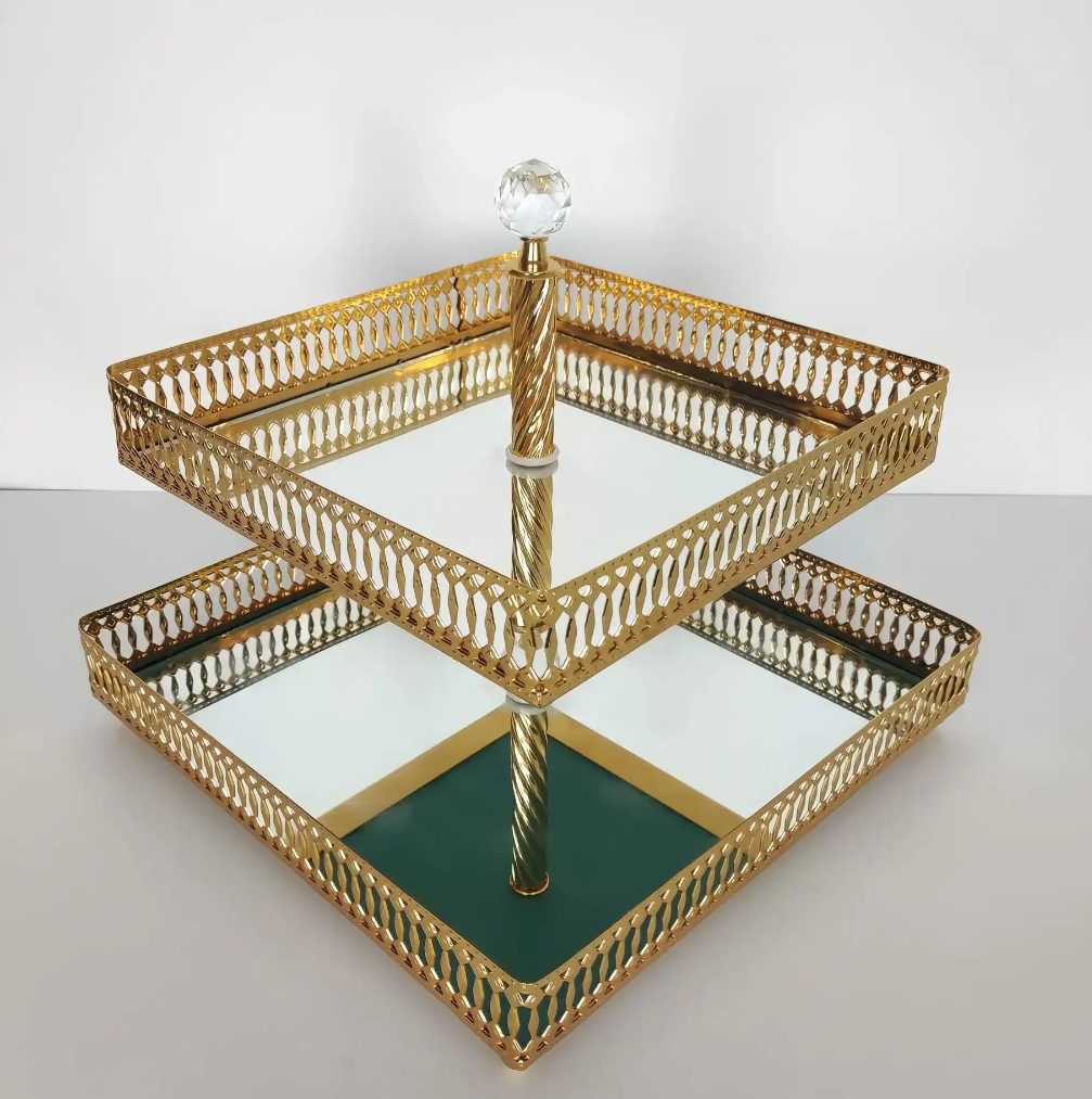 Extra Large Square Mirrored Tier Serving Stand (2 Colors)