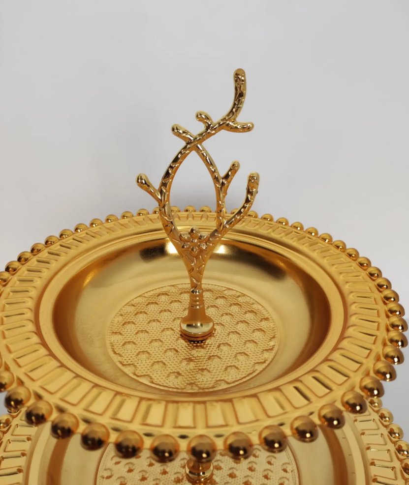 Gold 2-Tier Beaded Serving Branch Stand