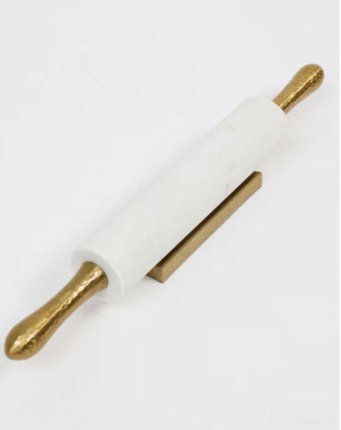 Marble Rolling Pin with Gold Hammered Handles