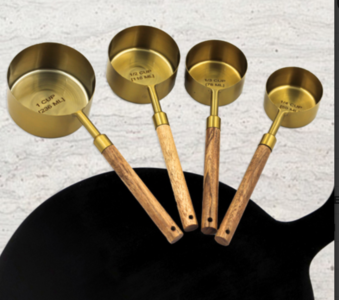 Gold Measuring Cups SET w/ Wood Handles