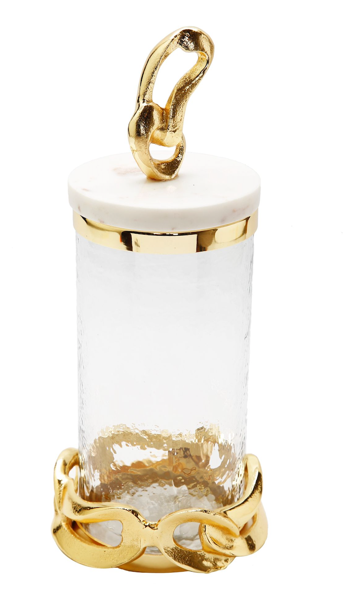 Glass Canisters with Gold Knot Chain Design and Marble Lid (3 Sizes)