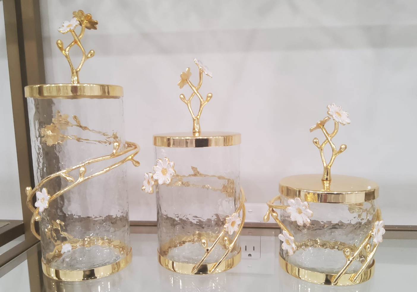 Glass Canisters with Cherry Blossom Details (3 Sizes)