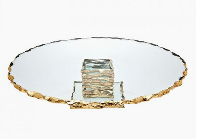 Stacked Glass Cake Stand with Textured Gold Rim (2 Sizes )