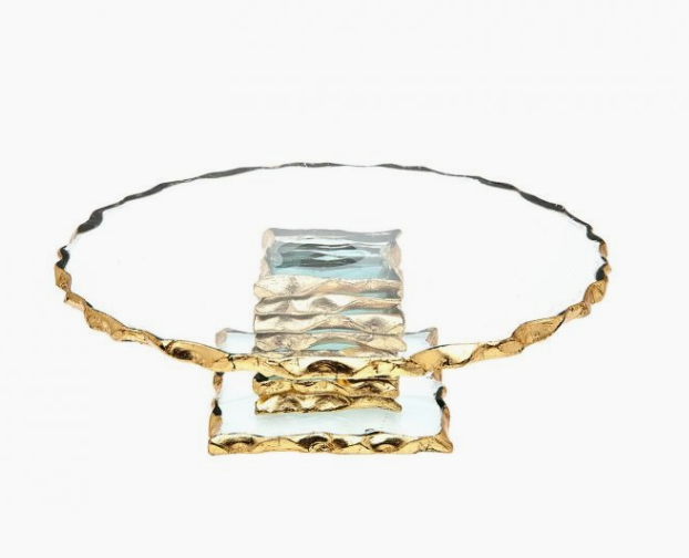Stacked Glass Cake Stand with Textured Gold Rim (2 Sizes )