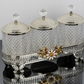 Silver Hammered Jar Set With Metal Floral Stand with Acrylic Ball Lid