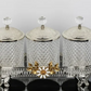 Silver Hammered Jar Set With Metal Floral Stand with Acrylic Ball Lid