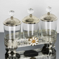 Silver Canister Set With Metal Floral Stand with Acrylic Ball Lid (small)