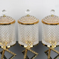 Gold  Pearl Floral Hammered Canister Set With Stand (3 Pieces)