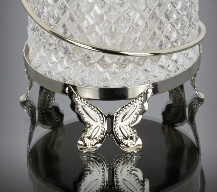 Silver Butterfly Floral Hammered Canister Set With Stand (3 Pieces)