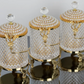 Gold Butterfly Floral Hammered Canister Set With Stand Pearls (3 Pieces)