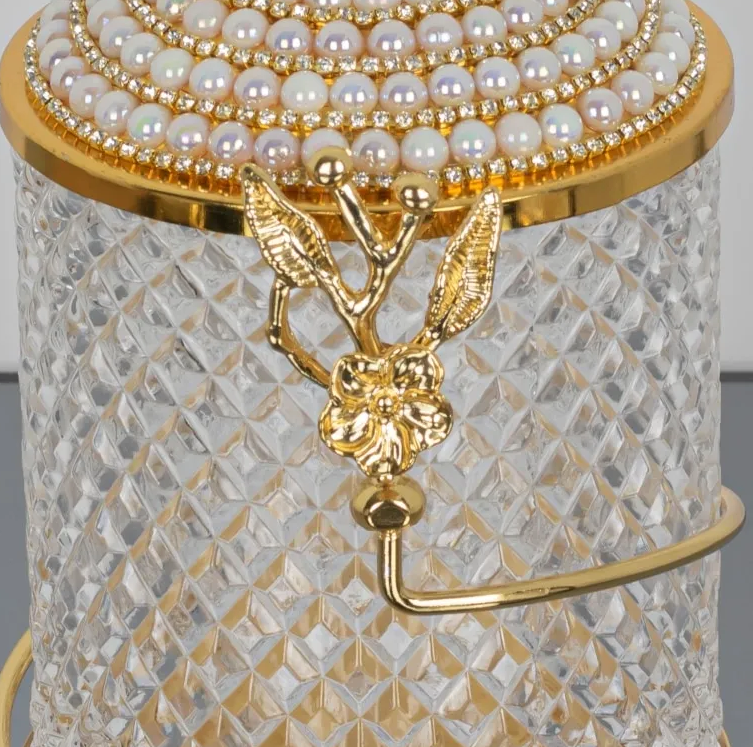 Gold Butterfly Floral Hammered Canister Set With Stand Pearls (3 Pieces)