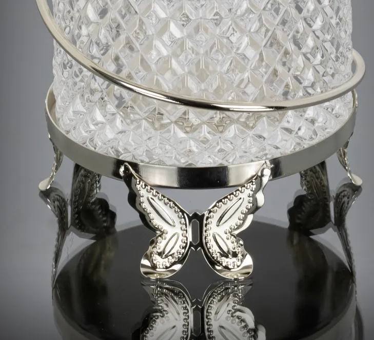 Silver Butterfly Floral Hammered Canister Set With Stand Pearl (3 Pieces)