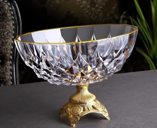 Gold Crystal Glass Footed Snack/Fruit Bowl