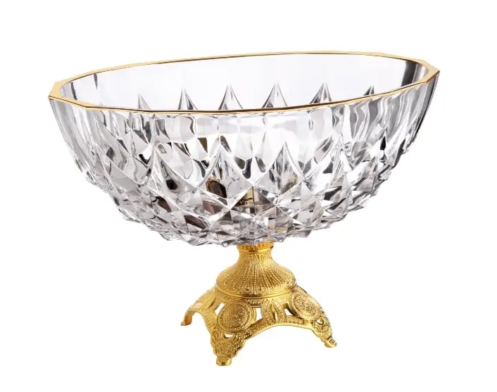 Gold Crystal Glass Footed Snack/Fruit Bowl