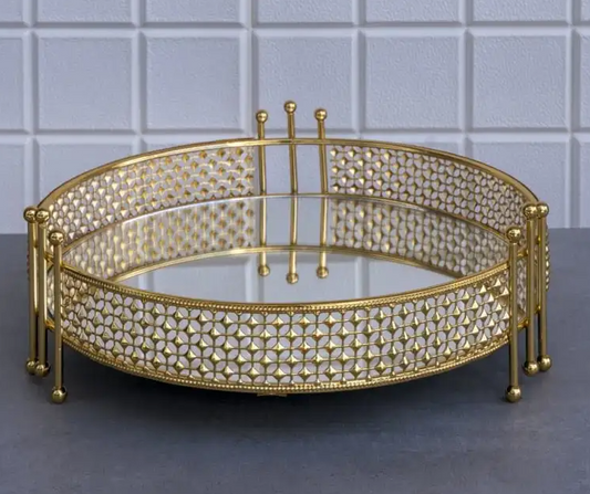 Gold Round Pyramid Mirrored Tray