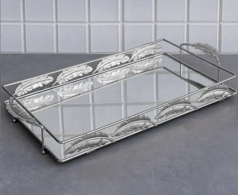 Silver Leaf Detailed Mirrored Tray