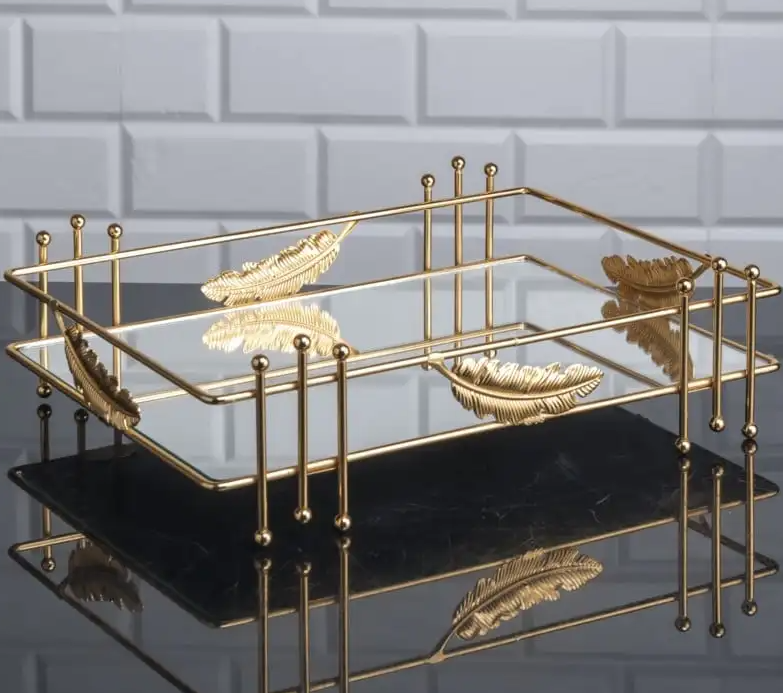 Gold Leaf Detailed Mirrored Tray