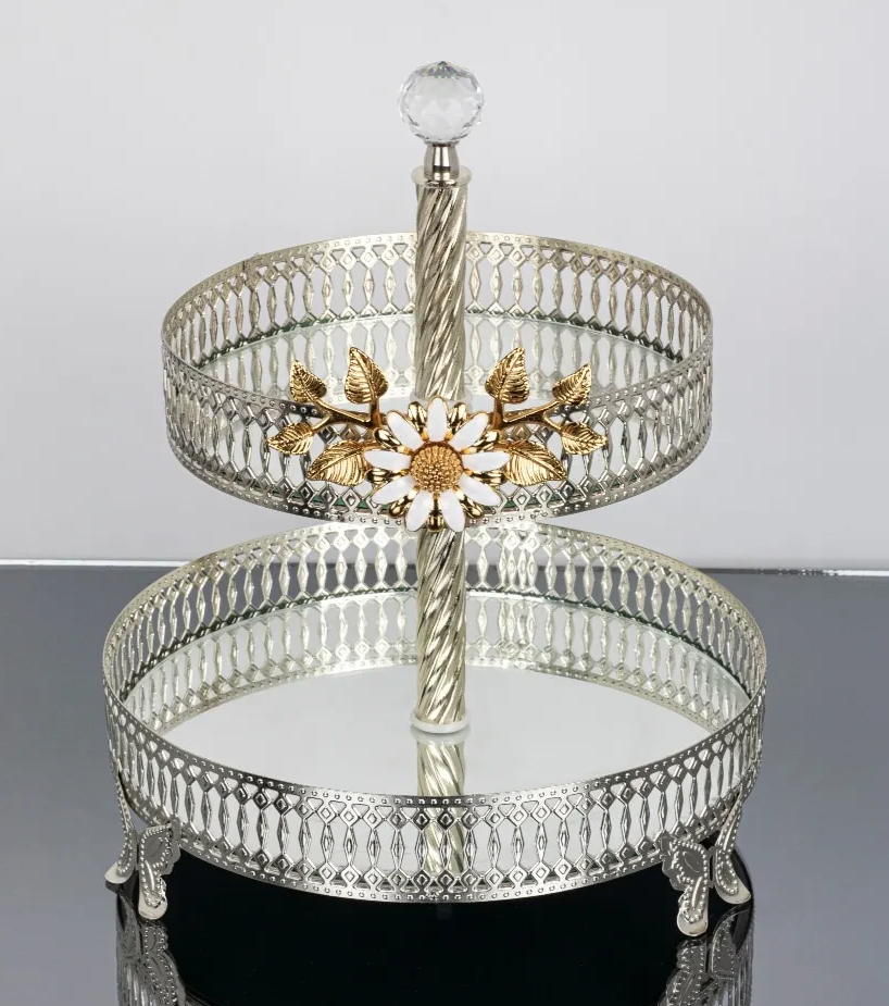 Silver Floral Round Tier with Acrylic Top