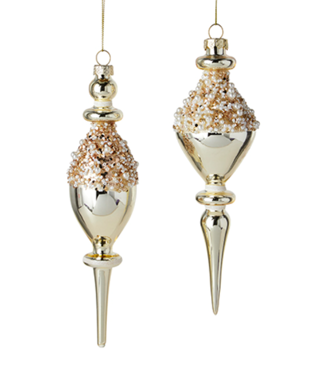 Set of 2 Metallic Glass Finial Ornament