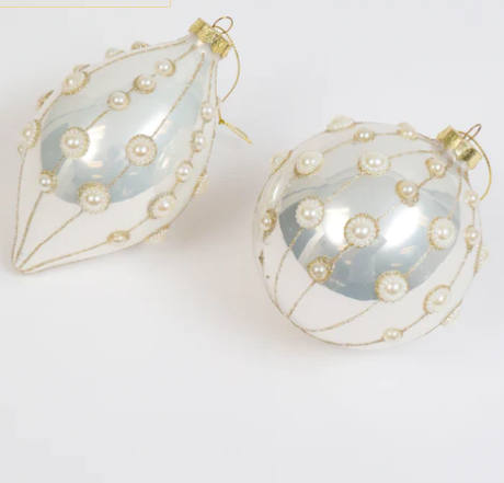 Set of 2 Embellished Pearl Ornaments