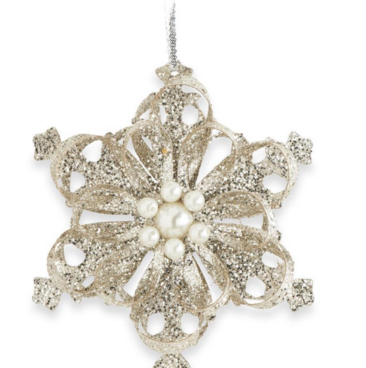 Platinum Glitter Looped Snowflake Ornament with