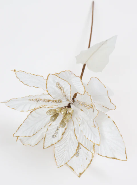 26" White Jeweled Poinsettia Stem