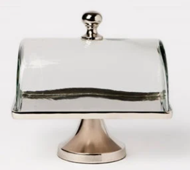 Silver and Glass Rectangular Cake Dome with Stand (2 Sizes)