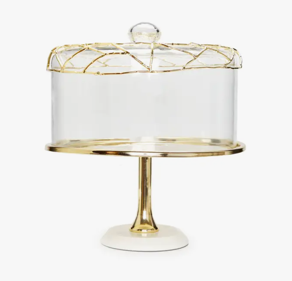 Gold Cake Dome with Footed Marble Base