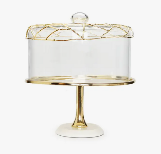 Gold Cake Dome with Footed Marble Base