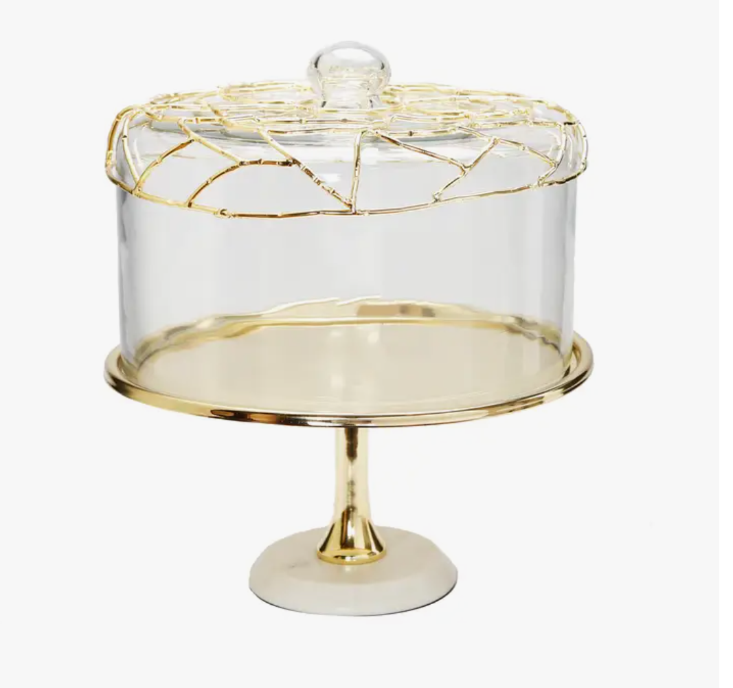 Gold Cake Dome with Footed Marble Base