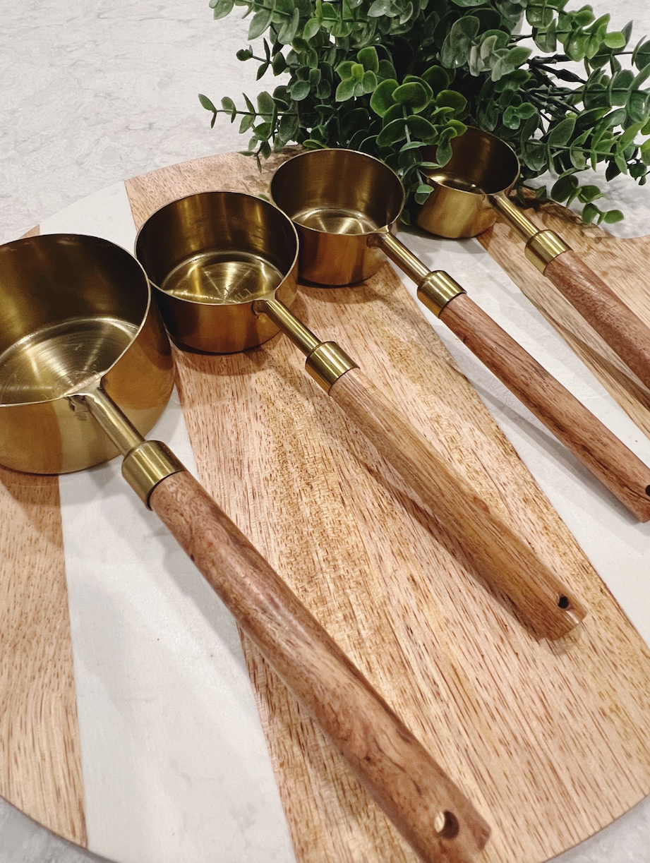 Gold Measuring Cups SET w/ Wood Handles