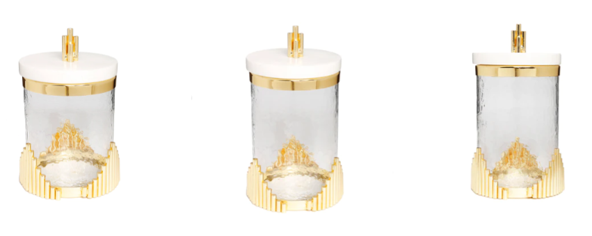 Glass Canister with Marble Lid and Symmetrical Gold Design (3 Sizes)