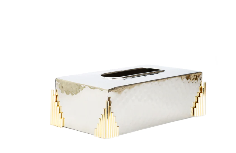 Stainless Steel Tissue Box with Gold Symmetrical Design