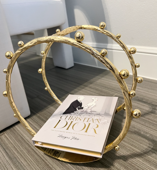 Gold Metal Magazine Rack with Studded Details