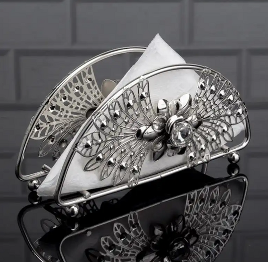 Silver Floral Detail Napkin Holder