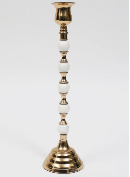 Gold and White Beaded Stem Candle Holder ( 2 Sizes)